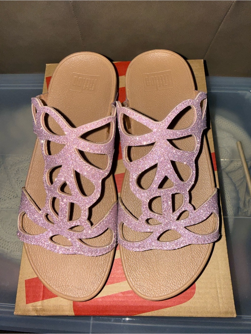 FitFlop Bumble Slide Sandal Pink Glitter Women's